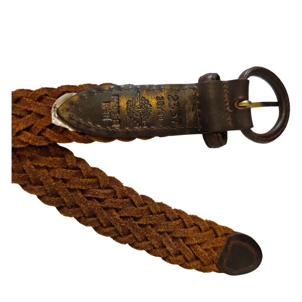Dockers Mens Braided Leather Belt Brown Woven Adjustable Size 36/90 2337